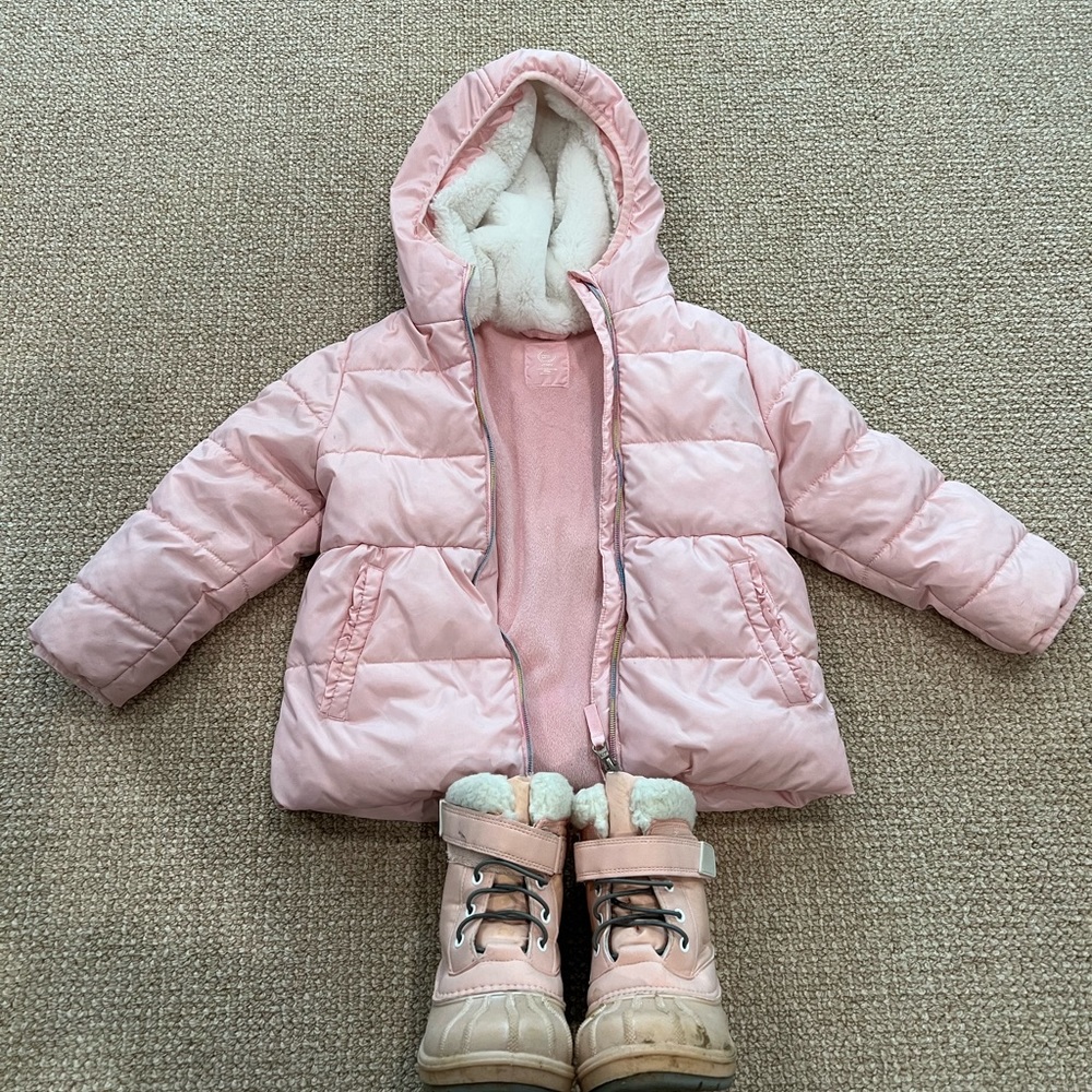 Girls, winter, snow jacket and snow boot set 4T